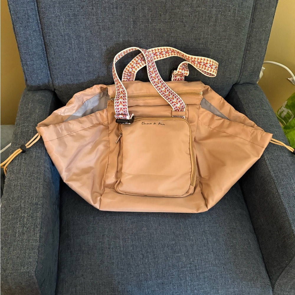 EK Emma & Kate Brown Travel Diaper Bag with Patterned Strap and Backpack Straps